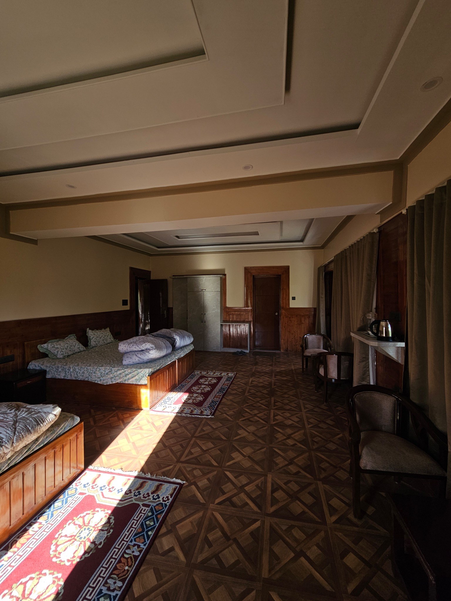 Room with warm sunlight and seating